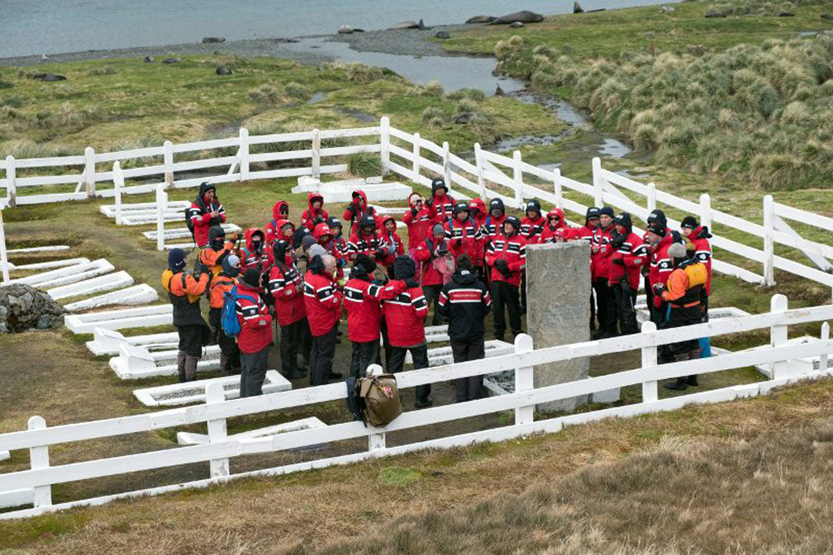 Polar Latitudes guests visiting Shackleton’s grave in South Georgia