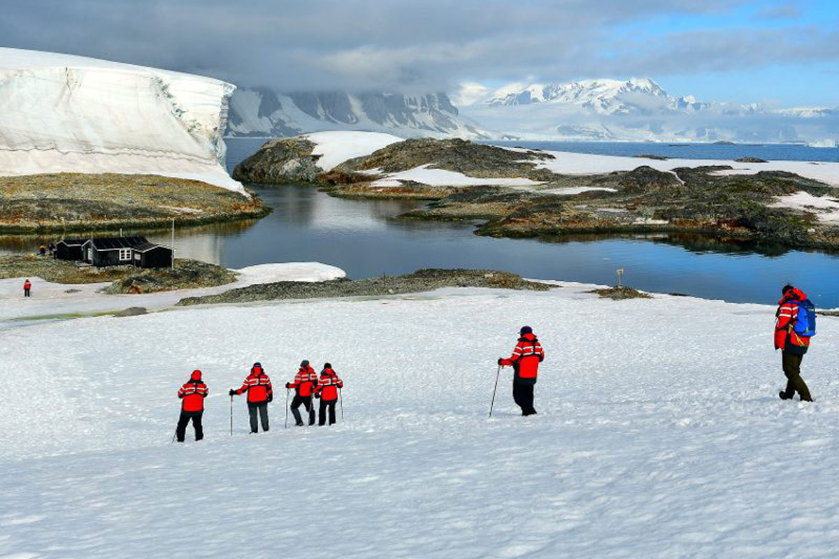 guests hiking in antarctica